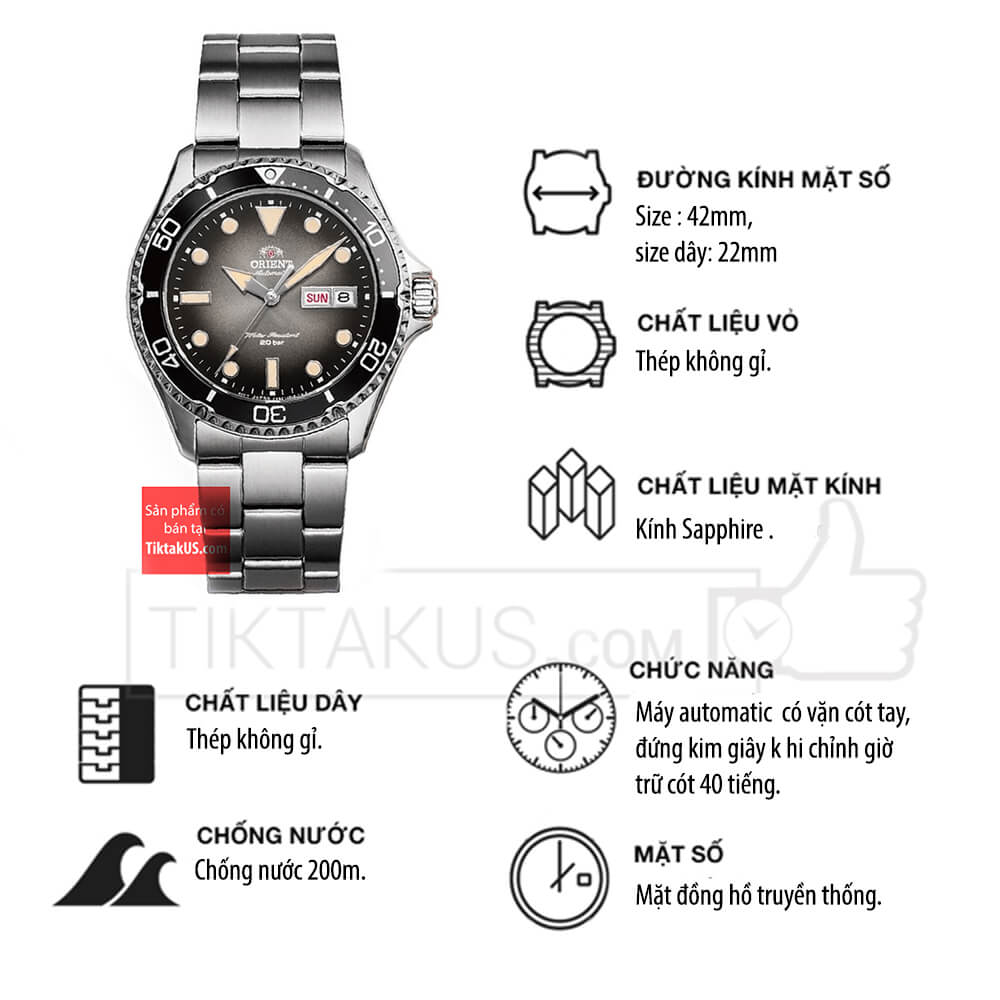 ORIENT KAMASU MAKO IV RA-AA0810N19B - NAM - KÍNH SAPPHIRE - DÂY KIM LOẠI - AUTOMATIC - SIZE 41.8MM - MÁY NHẬT - Ảnh 4
