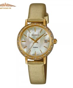 CASIO SHEEN SHE-4060GL- NỮ - KÍNH KHOÁNG - DÂY DA - PIN - SIZE 28MM - MÁY NHẬT