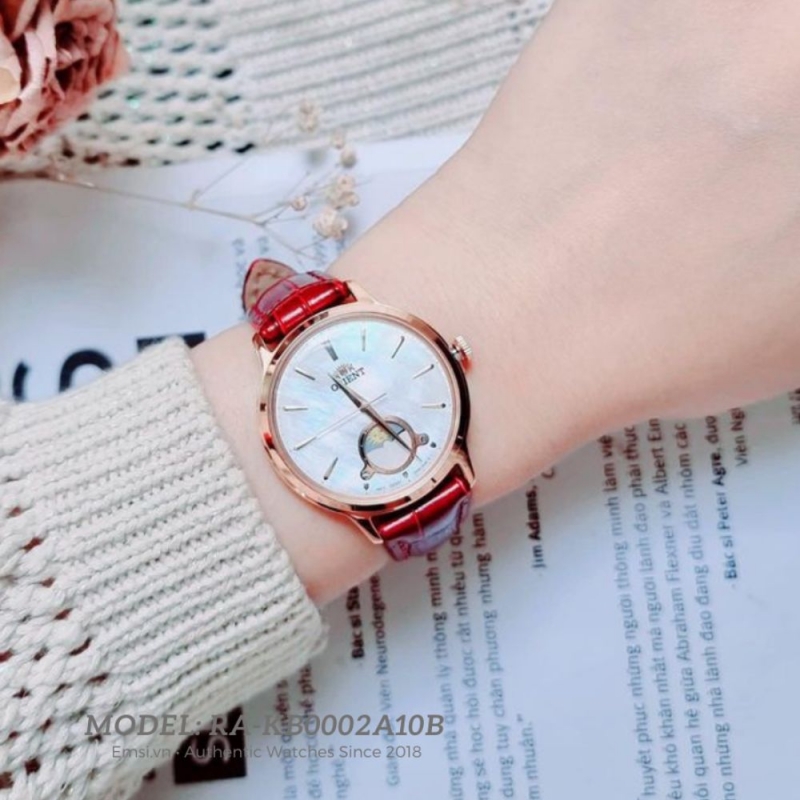 ORIENT SUN AND MOON RA-KB0002A10B - NỮ - KÍNH KHOÁNG - DÂY DA - PIN - SIZE 34MM - MÁY NHẬT - Ảnh 2