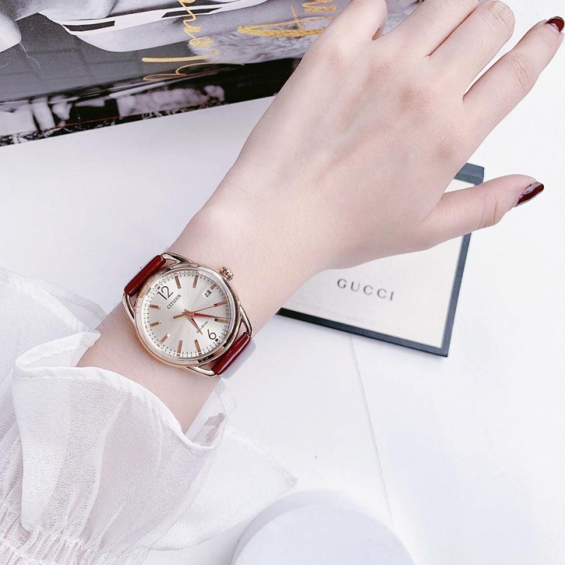 CITIZEN FE6083-05P - NỮ - KÍNH KHOÁNG - DÂY DA - ECO DRIVE - SIZE 34MM - MÁY NHẬT - Ảnh 2