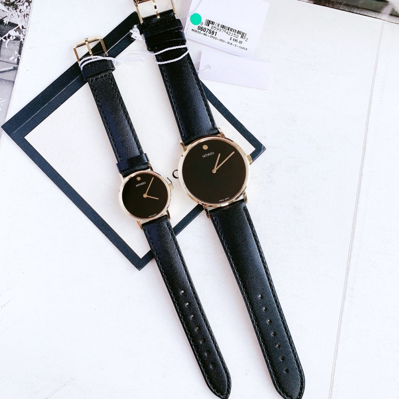 MOVADO MUSEUM SIGNATURE 0607591 & 0607599 - ĐỒNG HỒ ĐÔI - KÍNH SAPPHIRE - DÂY DA - PIN - SIZE 40&28 MM - MÁY THỤY SỸ - Ảnh 6