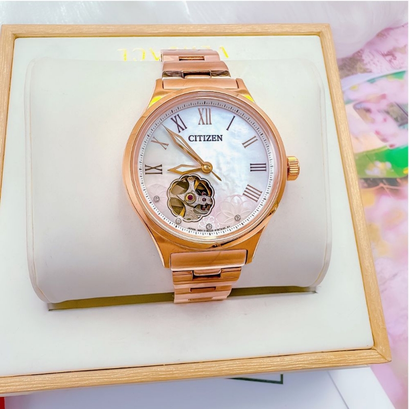 CITIZEN MECHANICAL FLOWER PC1007-81D - NỮ - KÍNH SAPPHIRE- DÂY KIM LOẠI - AUTOMATIC - SIZE 34MM - MÁY NHẬT - Ảnh 4