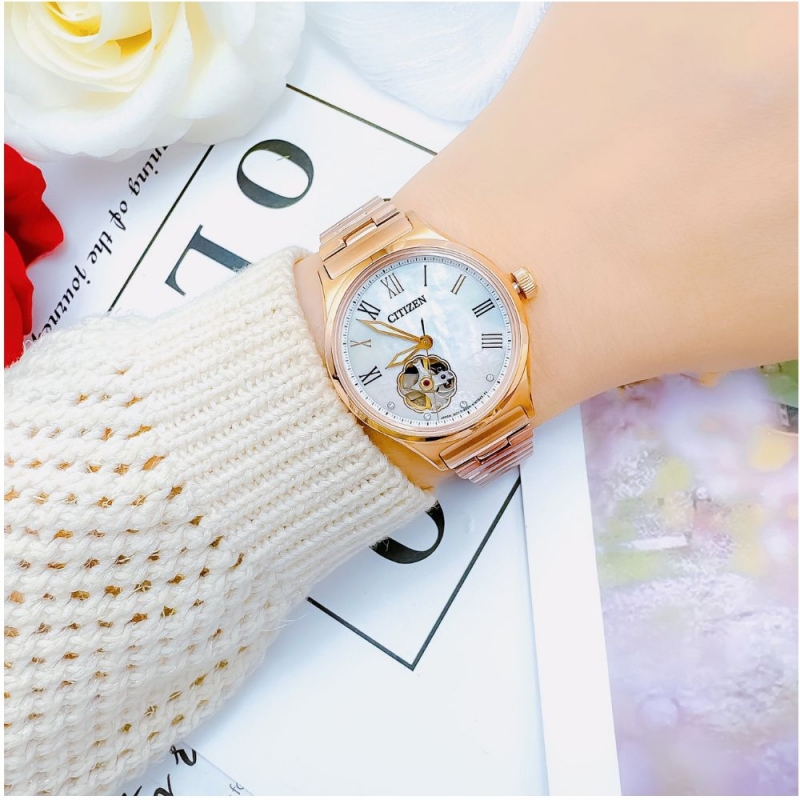 CITIZEN MECHANICAL FLOWER PC1007-81D - NỮ - KÍNH SAPPHIRE- DÂY KIM LOẠI - AUTOMATIC - SIZE 34MM - MÁY NHẬT - Ảnh 5