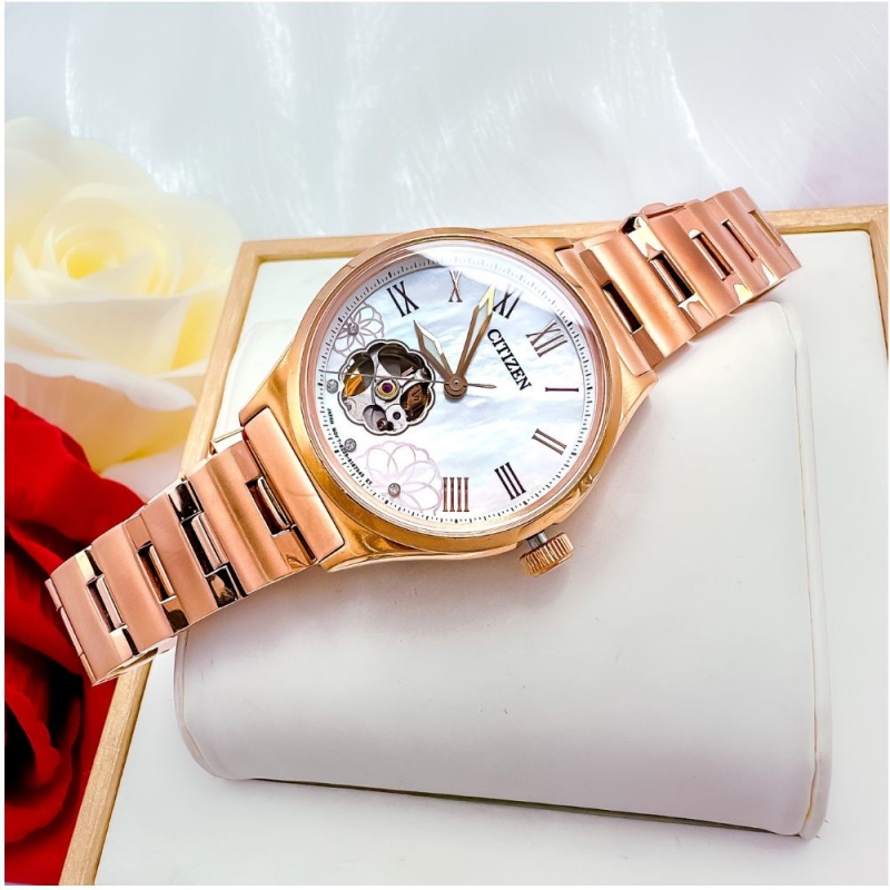 CITIZEN MECHANICAL FLOWER PC1007-81D - NỮ - KÍNH SAPPHIRE- DÂY KIM LOẠI - AUTOMATIC - SIZE 34MM - MÁY NHẬT - Ảnh 7