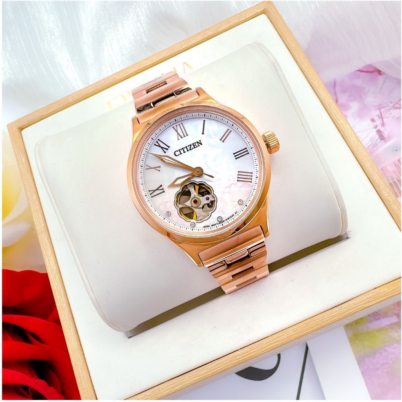 CITIZEN MECHANICAL FLOWER PC1007-81D - NỮ - KÍNH SAPPHIRE- DÂY KIM LOẠI - AUTOMATIC - SIZE 34MM - MÁY NHẬT - Ảnh 8