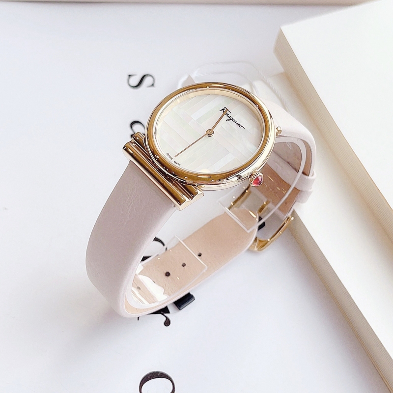 SALVATORE FERRAGAMO GANCINO PINK 91461 - NỮ - KÍNH SAPPHIRE - DÂY DA - PIN - SIZE 34MM - MÁY ITALIA - Ảnh 4