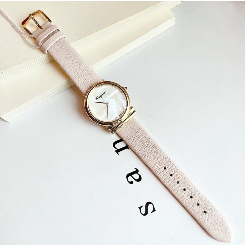 SALVATORE FERRAGAMO GANCINO PINK 91461 - NỮ - KÍNH SAPPHIRE - DÂY DA - PIN - SIZE 34MM - MÁY ITALIA - Ảnh 5