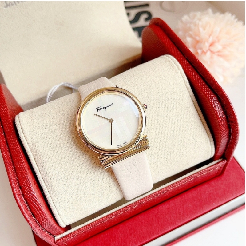 SALVATORE FERRAGAMO GANCINO PINK 91461 - NỮ - KÍNH SAPPHIRE - DÂY DA - PIN - SIZE 34MM - MÁY ITALIA - Ảnh 6