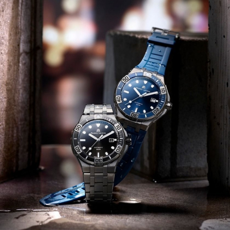 MAURICE LACROIX AIKON AI6058-SS001-430-1 - NAM - KÍNH SAPPHIRE - DÂY CAO SU - AUTOMATIC - SIZE 43MM - MÁY THỤY SỸ - Ảnh 3