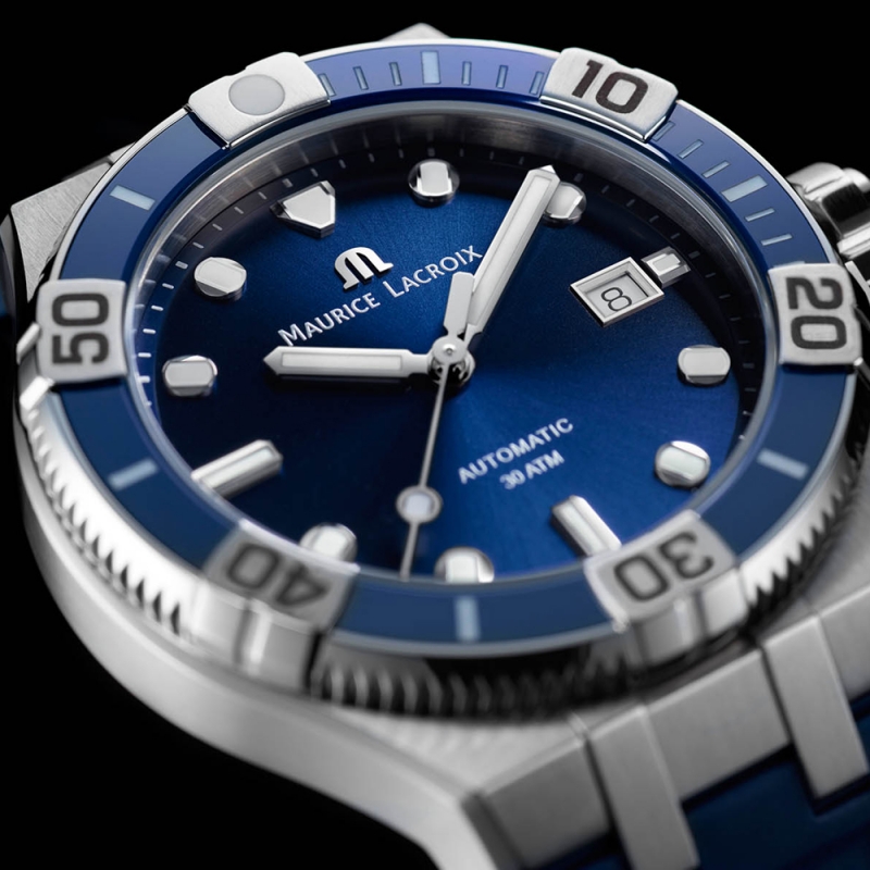 MAURICE LACROIX AIKON AI6058-SS001-430-1 - NAM - KÍNH SAPPHIRE - DÂY CAO SU - AUTOMATIC - SIZE 43MM - MÁY THỤY SỸ - Ảnh 4