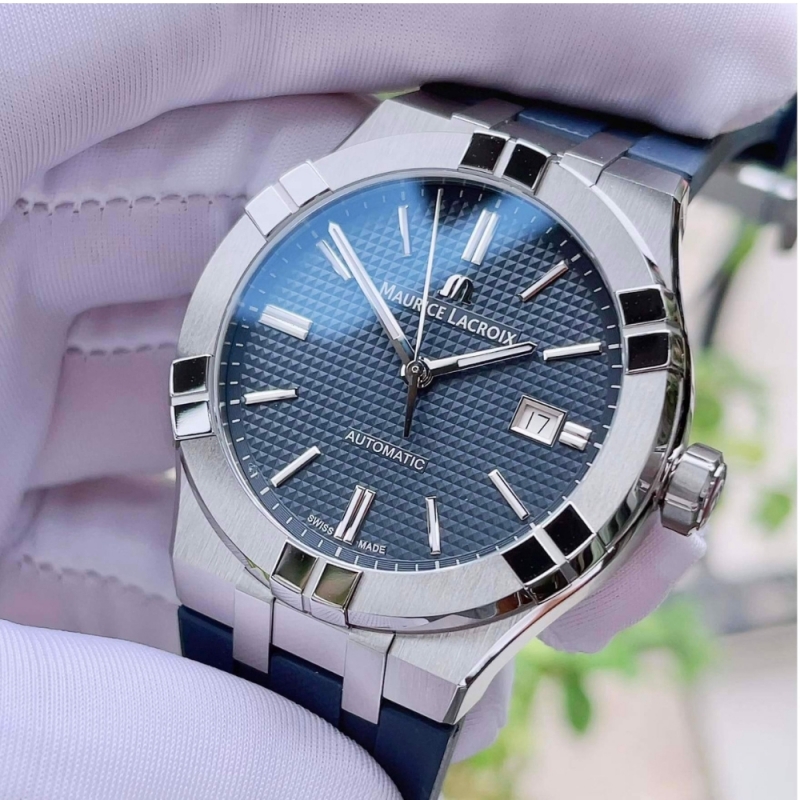 MAURICE LACROIX AIKON AI6008-SS00B-430-4 - NAM - KÍNH SAPPHIRE - DÂY CAO SU - AUTOMATIC - SIZE 42MM - MÁY THỤY SỸ - Ảnh 5