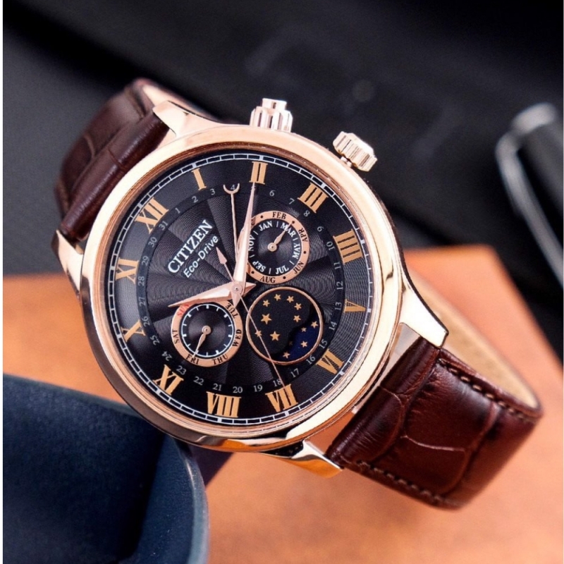 CITIZEN ECO-DRIVE MOONPHASE AP1059-19E - NAM - KÍNH SAPPHIRE - DÂY DA - AUTOMATIC - SIZE 42MM - MÁY NHẬT - Ảnh 3