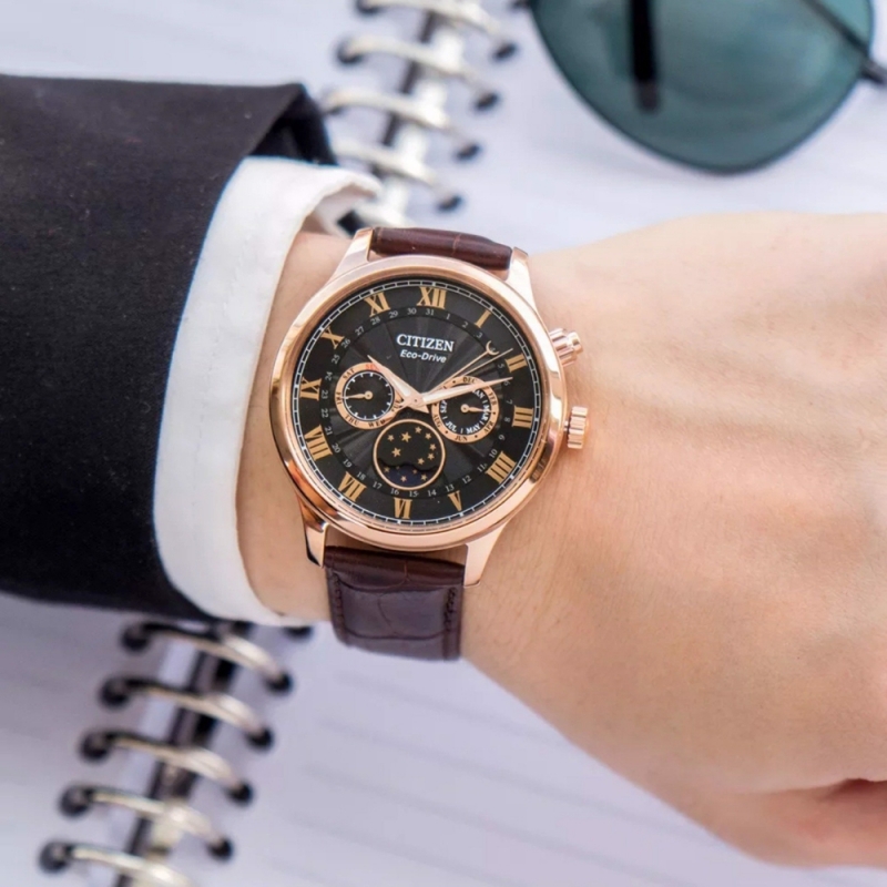 CITIZEN ECO-DRIVE MOONPHASE AP1059-19E - NAM - KÍNH SAPPHIRE - DÂY DA - AUTOMATIC - SIZE 42MM - MÁY NHẬT - Ảnh 5