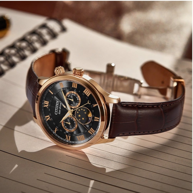 CITIZEN ECO-DRIVE MOONPHASE AP1059-19E - NAM - KÍNH SAPPHIRE - DÂY DA - AUTOMATIC - SIZE 42MM - MÁY NHẬT - Ảnh 9