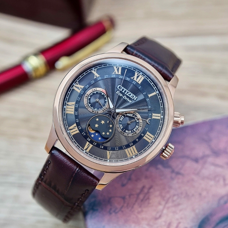 CITIZEN ECO-DRIVE MOONPHASE AP1059-19E - NAM - KÍNH SAPPHIRE - DÂY DA - AUTOMATIC - SIZE 42MM - MÁY NHẬT - Ảnh 4