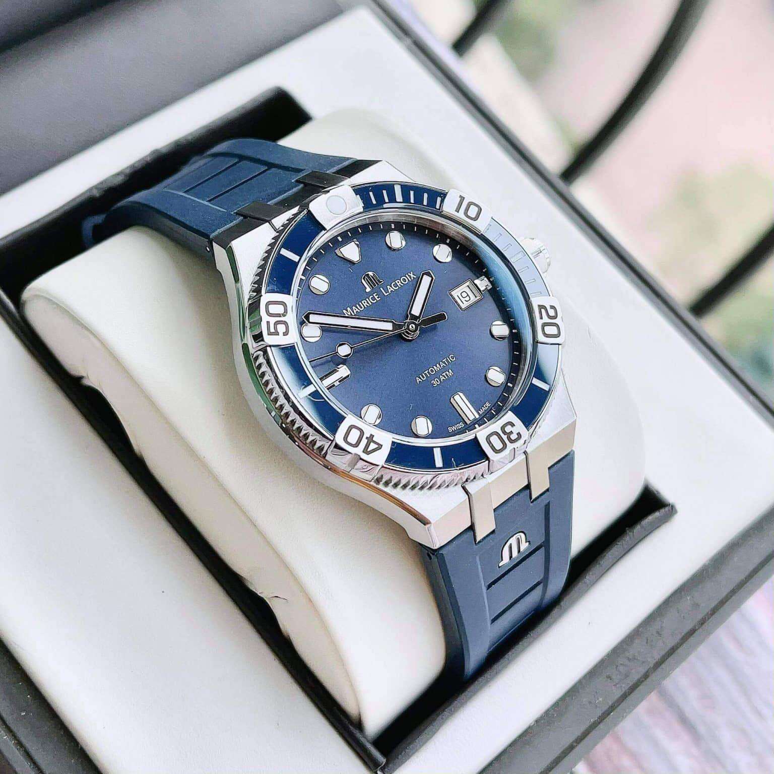 MAURICE LACROIX AIKON AI6058-SS001-430-1 - NAM - KÍNH SAPPHIRE - DÂY CAO SU - AUTOMATIC - SIZE 43MM - MÁY THỤY SỸ - Ảnh 7