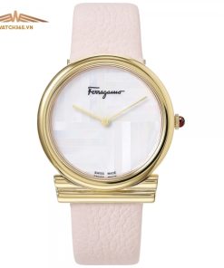 SALVATORE FERRAGAMO GANCINO PINK 91461 - NỮ - KÍNH SAPPHIRE - DÂY DA - PIN - SIZE 34MM - MÁY ITALIA