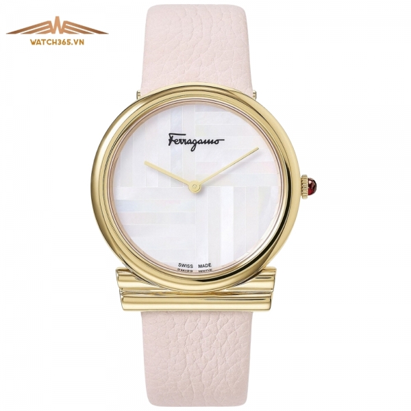 SALVATORE FERRAGAMO GANCINO PINK 91461 - NỮ - KÍNH SAPPHIRE - DÂY DA - PIN - SIZE 34MM - MÁY ITALIA