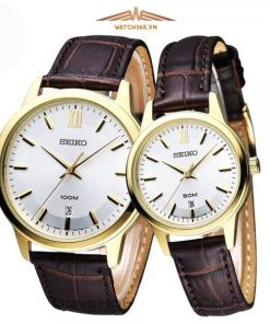 SEIKO SUR036P1 & SUR890P1 - ĐỒNG HỒ ĐÔI - KÍNH KHOÁNG - DÂY DA - PIN - SIZE 41&28 MM - MÁY NHẬT