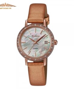 CASIO SHE-4060PGL-4AUDF - NỮ - KÍNH KHOÁNG - DÂY DA - PIN - SIZE 27.8MM - MÁY NHẬT