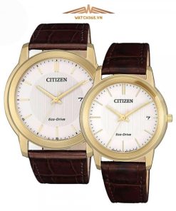 CITIZEN AW1212-10A & FE6012-11A - ĐỒNG HỒ ĐÔI - KÍNH KHOÁNG - DÂY DA - ECO DRIVE - SIZE 42&33MM - MÁY NHẬT