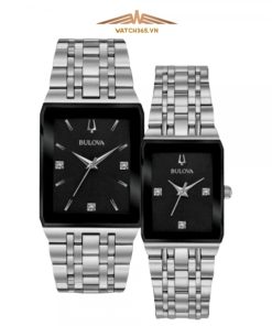 BULOVA 96D145 & 96P202 - ĐỒNG HỒ ĐÔI - PIN - DÂY KIM LOẠI - SIZE 45&32 MM - MÁY THỤY SỸ