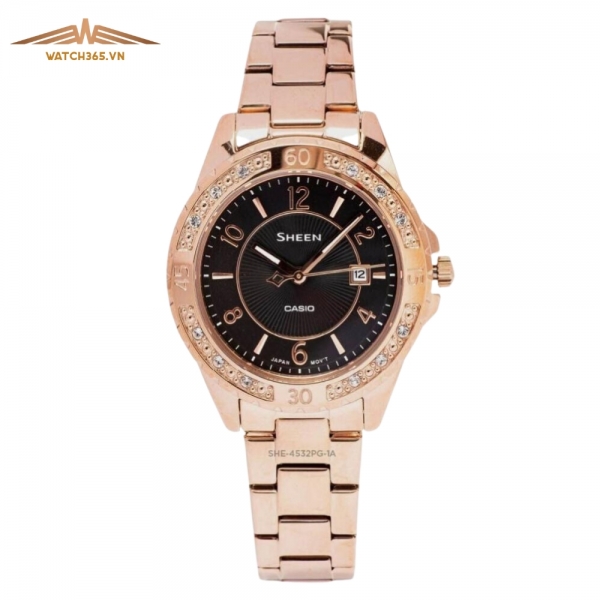 CASIO SHEEN SHE-4532PG-1AUDF - NỮ - KÍNH SAPPHIRE - DÂY KIM LOẠI - PIN - SIZE 35MM - MÁY NHẬT