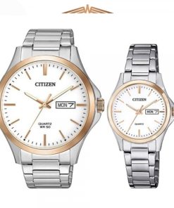 CITIZEN BF2006-86A & EQ0596-87A - ĐỒNG HỒ ĐÔI - KÍNH KHOÁNG - DÂY KIM LOẠI - PIN - SIZE 41&27.5MM - MÁY NHẬT