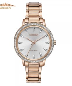 CITIZEN SILHOUETTE CRYSTAL ROSE GOLD FE7043-55A - NỮ - KÍNH KHOÁNG - DÂY KIM LOẠI - ECO DRIVE - SIZE 36MM - MÁY NHẬT