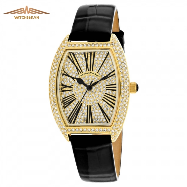 CHRISTIAN VAN SANT ELEGANT BLACK LEATHER CV4842 - NỮ - KÍNH KHOÁNG - DÂY DA - PIN - SIZE 36MM - MÁY HOA KỲ