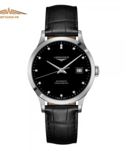 LONGINES RECORD DIAMOND BLACK DIAL L2.820.4.57.2 - NAM - KÍNH SAPPHIRE - DÂY DA - AUTOMATIC - SIZE 38.5MM - MÁY THỤY SỸ