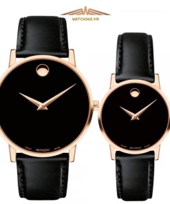 MOVADO LEATHER 0607315 & 0607320 -  ĐỒNG HỒ ĐÔI - KÍNH SAPPHIRE - DÂY DA - PIN - SIZE 40&28MM - MÁY THỤY SỸ (Sao chép)