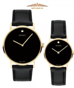 MOVADO MUSEUM SIGNATURE 0607591 & 0607599 - ĐỒNG HỒ ĐÔI - KÍNH SAPPHIRE - DÂY DA - PIN - SIZE 40&28 MM - MÁY THỤY SỸ