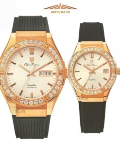 OLYM PIANUS OP990-45ADGK-GL-T & OP990-45DLR-GL-T - ĐỒNG HỒ ĐÔI - KÍNH SAPPHIRE - DÂY CAO SU - AUTOMATIC - SIZE 42&34 mm - MÁY NHẬT