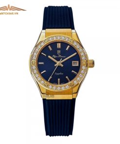OLYM PIANUS OP990-45DLK-GL-X - NỮ - KÍNH SAPPHIRE - DÂY CAO SU - PIN - SIZE 34mm - MÁY NHẬT