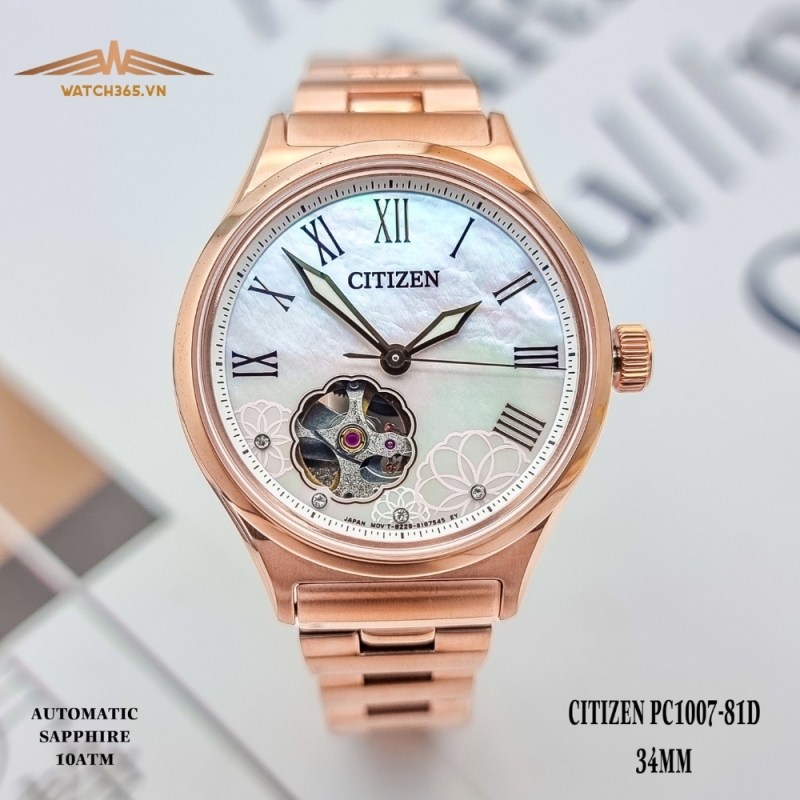 CITIZEN MECHANICAL FLOWER PC1007-81D - NỮ - KÍNH SAPPHIRE- DÂY KIM LOẠI - AUTOMATIC - SIZE 34MM - MÁY NHẬT - Ảnh 2