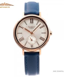 CASIO SHEEN SHE-3066PGL-7AUDF - NỮ - KÍNH KHOÁNG - DÂY DA - PIN - SIZE 34mm - MÁY NHẬT