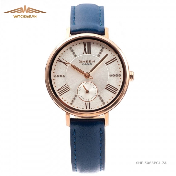 CASIO SHEEN SHE-3066PGL-7AUDF - NỮ - KÍNH KHOÁNG - DÂY DA - PIN - SIZE 34mm - MÁY NHẬT