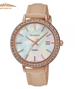 CASIO SHE-4052PGL-7BUDF - NỮ - KÍNH KHOÁNG - DÂY DA - PIN - SIZE 36MM - MÁY NHẬT