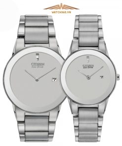 CITIZEN AU1060-51A & GA1050-51A - ĐỒNG HỒ ĐÔI - KÍNH KHOÁNG - DÂY KIM LOẠI - ECO DRIVE - SIZE 40&30MM - MÁY NHẬT
