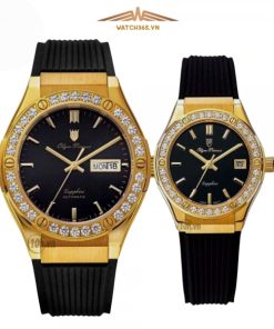 OLYM PIANUS OP990-45DGK-GL-D & OP990-45DLK-GL-D - ĐỒNG HỒ ĐÔI - KÍNH SAPPHIRE - DÂY CAO SU - AUTOMATIC - SIZE 42&34 MM - MÁY NHẬT