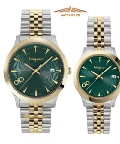 SALVATORE FERRAGAMO SFCV00219 & SFCU00219 - ĐỒNG HỒ ĐÔI - KÍNH SAPPHIRE - DÂY KIM LOẠI - PIN - SIZE 40&28MM - MÁY ITALIA