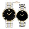 MOVADO SERIO DIAMOND 0607287 & 0607384 - ĐỒNG HỒ ĐÔI - KÍNH SAPPHIRE - DÂY KIM LOẠI - PIN - SIZE 38&28MM - MÁY THỤY SỸ