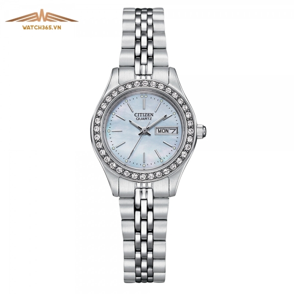 CITIZEN QUARTZ CRYSTAL EQ0530-51N - NỮ - KÍNH KHOÁNG - DÂY KIM LOẠI - PIN - SIZE 25.5MM - MÁY NHẬT