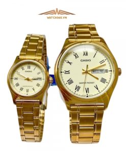 CASIO MTP-V006G-9B & LTP-V006G-9B - ĐỒNG HỒ ĐÔI - KÍNH KHOÁNG - DÂY KIM LOẠI - PIN - SIZE 38&25 MM - MÁY NHẬT