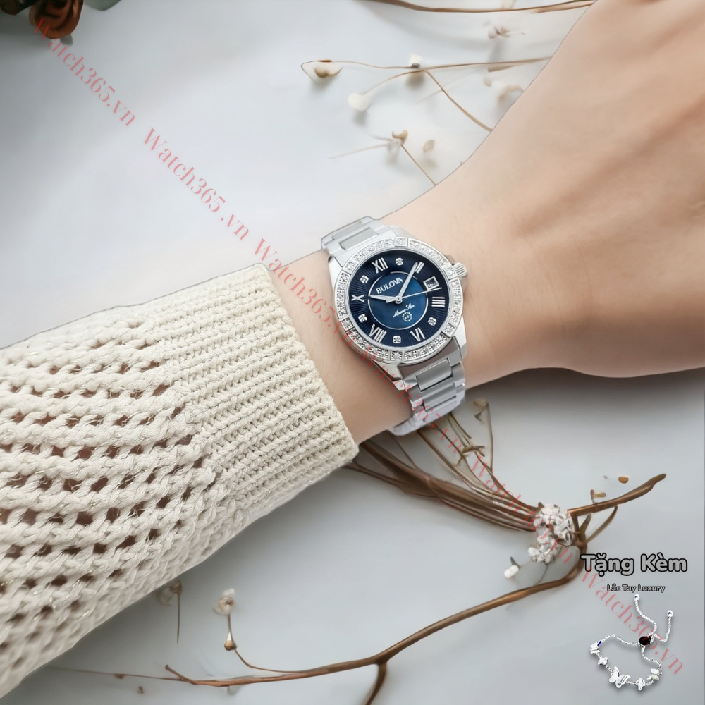 BULOVA MARINE STAR 96R215 - NỮ - KÍNH SAPPHIRE - DÂY KIM LOẠI - PIN - SIZE 32MM - MÁY THỤY SỸ - Ảnh 2