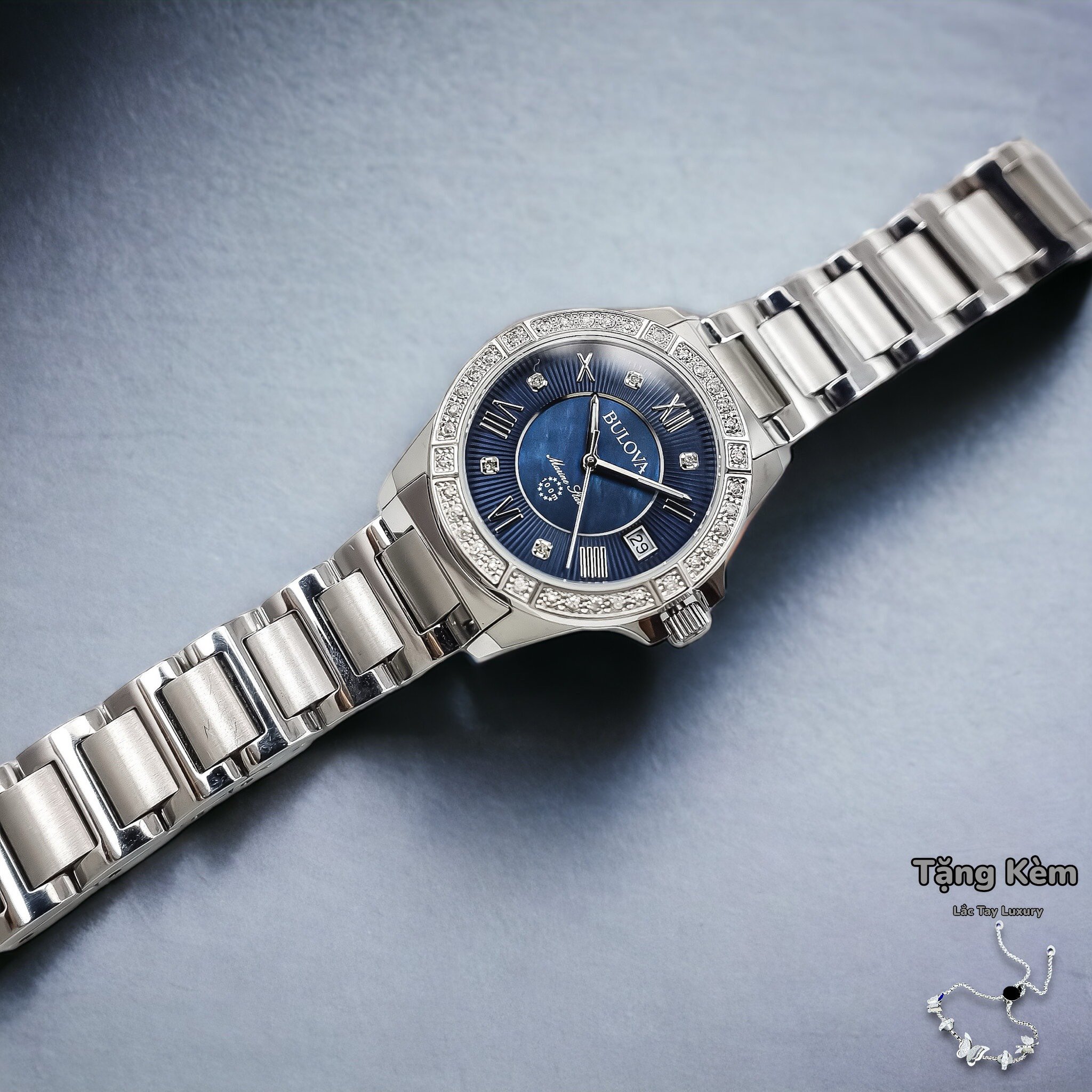 BULOVA MARINE STAR 96R215 - NỮ - KÍNH SAPPHIRE - DÂY KIM LOẠI - PIN - SIZE 32MM - MÁY THỤY SỸ - Ảnh 6