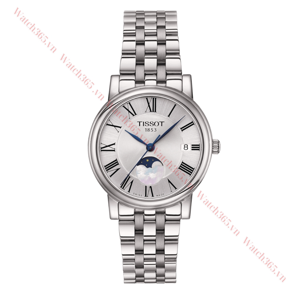 TISSOT CARSON PREMIUM LADY MOONPHASE T122.223.11.033.00 - NỮ - KÍNH SAPPHIRE - DÂY KIM LOẠI - PIN - SIZE 32MM - MÁY THỤY SỸ