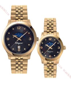 SALVATORE FERRAGAMO SFMO00422 & SFMN00422 - ĐỒNG HỒ ĐÔI - KÍNH SAPPHIRE - DÂY KIM LOẠI - PIN - SIZE 40&28MM - MÁY ITALIA