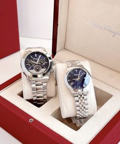 SALVATORE FERRAGAMO SFFM01320 & SFCU00822 - ĐỒNG HỒ ĐÔI - KÍNH SAPPHIRE - DÂY KIM LOẠI - PIN - SIZE 42&33 MM - MÁY ITALIA